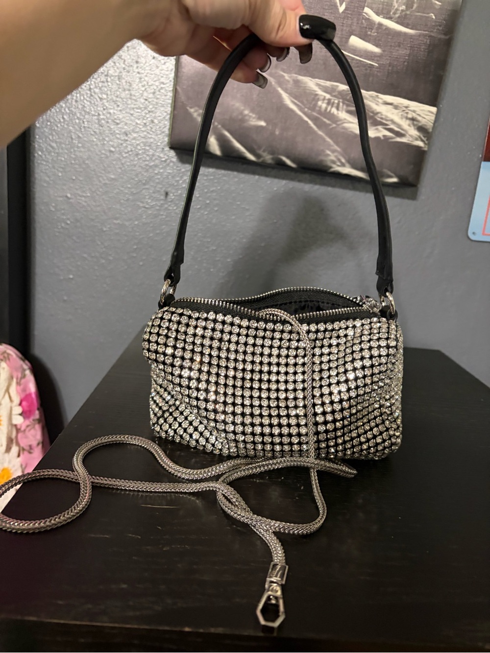 Sparkling Crystal-Embellished Black Bag - Picture 5 of 5